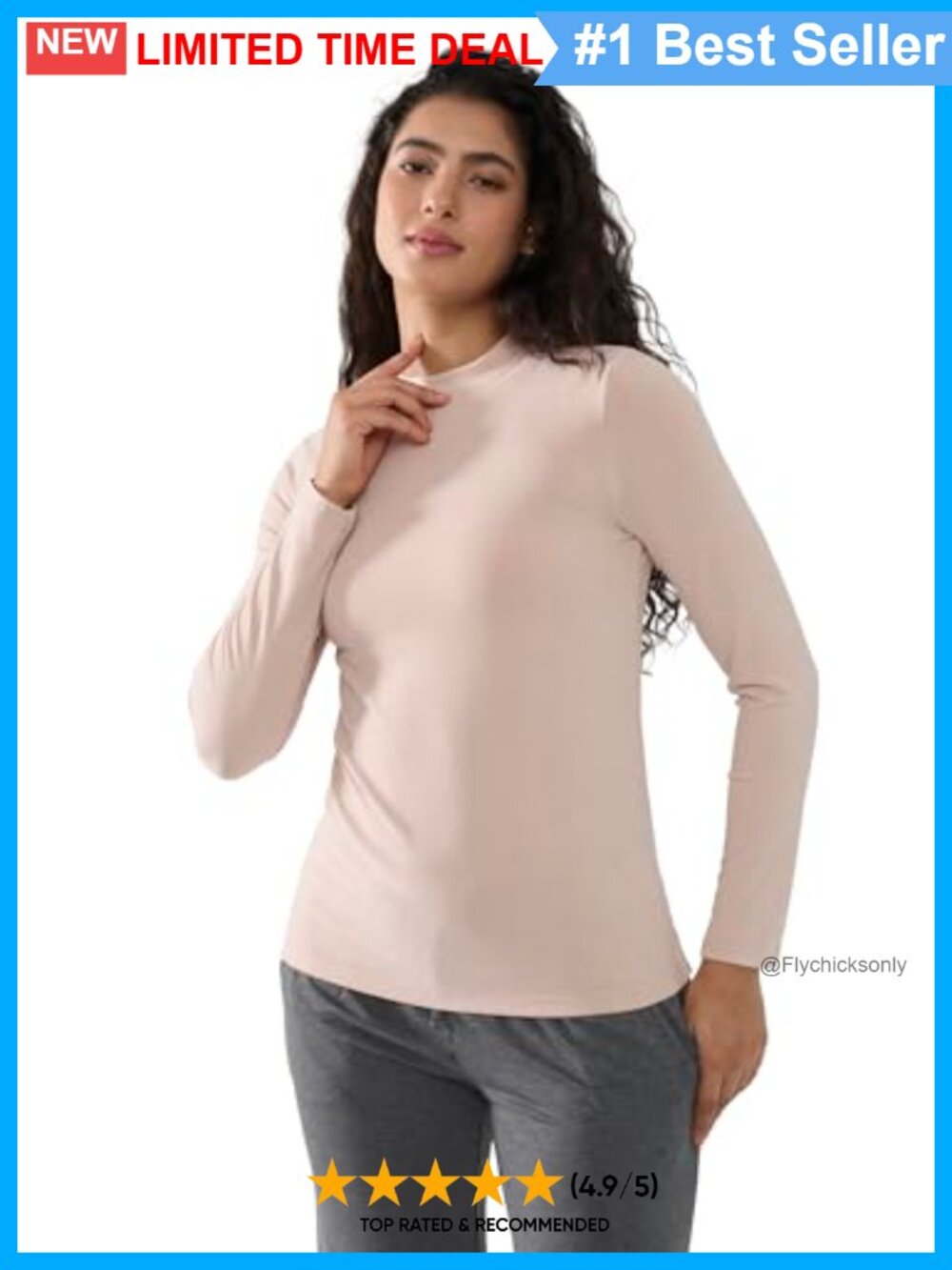 Thermal Undershirt Fleece Bamboo Viscose Stretch Base Layer Mock Neck Top